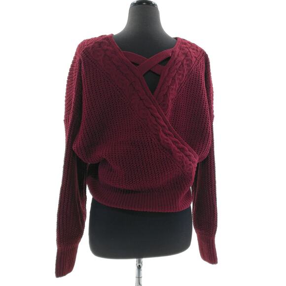 Derek Heart Burgundy Cropped V-Neck Sweater - Women's Plus Size 3X - Cozy Warm - Picture 3 of 6